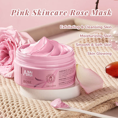 ANAIRUI Damascus Rose Pink Clay Face Mask for Brighten Moisturize Skin 120g 4.23oz