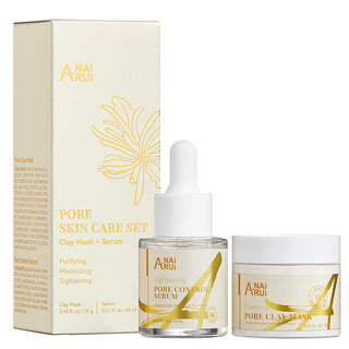 ANAIRUI Pore Skin Set-Clay Mask+Minimizing Serum for Minimizing, Shrinking, Tightening Pores, Blackhead Remover-2.45 Oz+ 0.67 FL.OZ