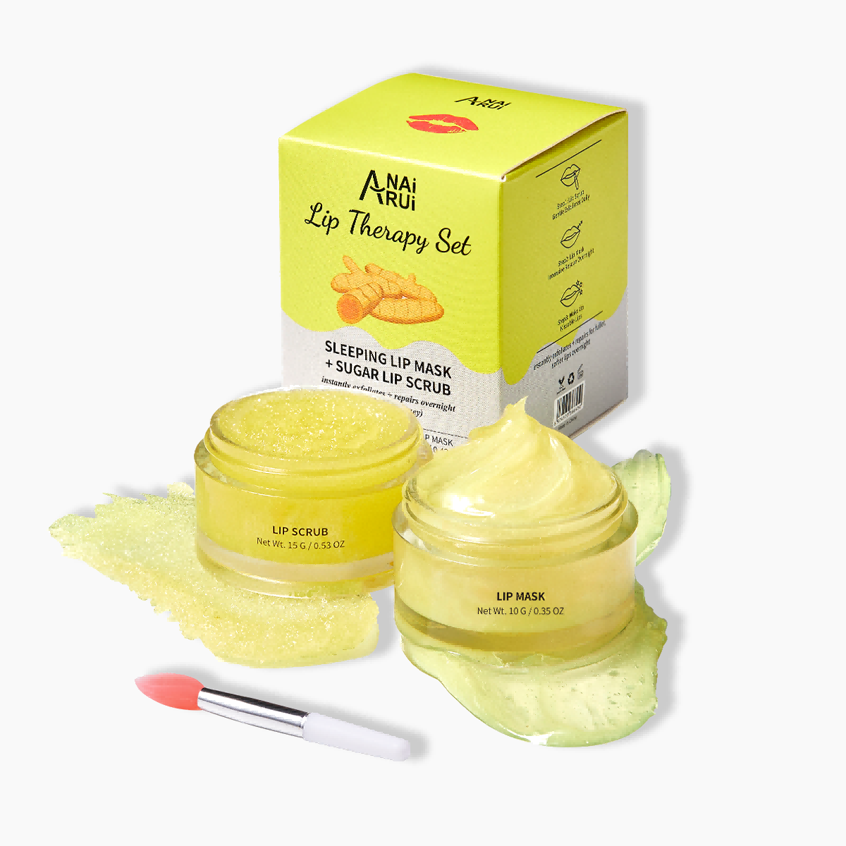 ANAIRUI Kurkuma Honing Lipverzorgingsset met Suiker Lip Scrub, Jelly Lip Slaapmasker voor Donkere Lip Behandeling, Exfoliërend, Herstellend