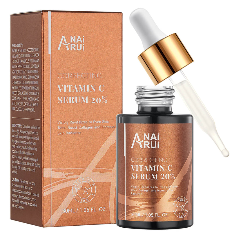 ANAIRUI 20% siero di vitamina C per illuminare la pelle, aumentare la compattezza, ridurre le linee sottili, le rughe, le macchie scure 1 Fl Oz 30 ml