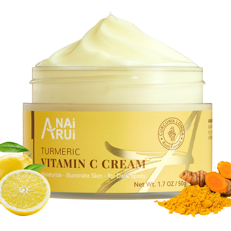 ANAIRUI Turmeric Vitamin C Natural Day and Night Cream for Dark Spots, Hydrating, Evening Tone,  Dull and Dry Skin, 1.7 OZ