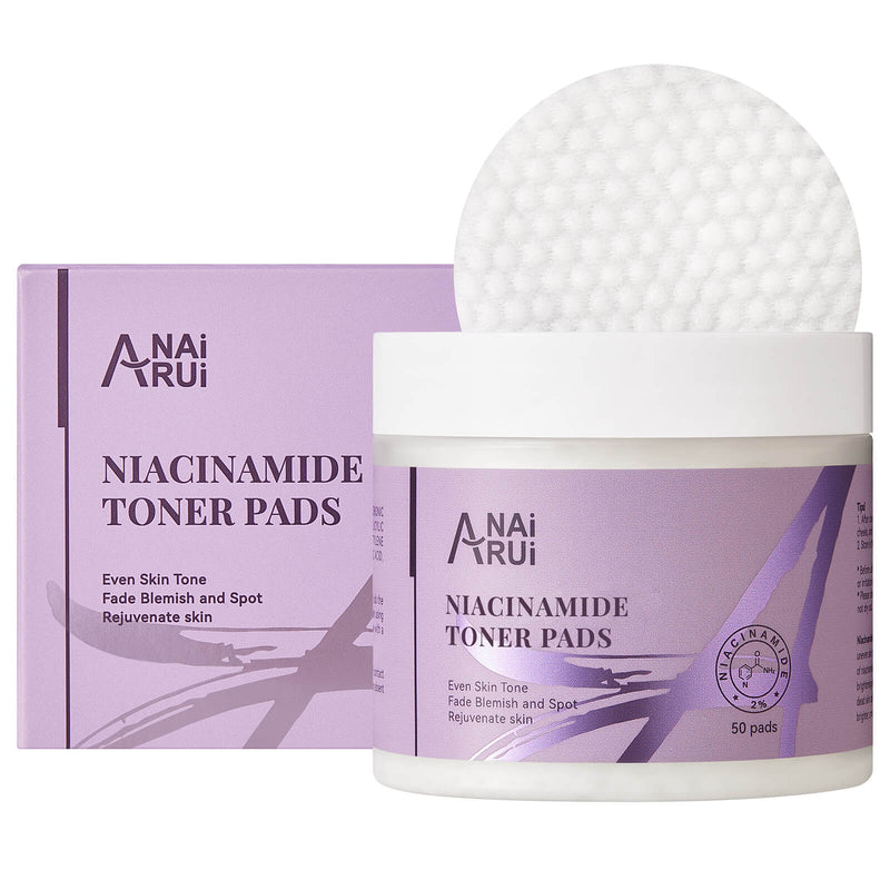 ANAIRUI Niacinamide Toner Pads for Even Skin Tone, Reduce Blemishes & Spots, 50 Radiance-Boosting Pads