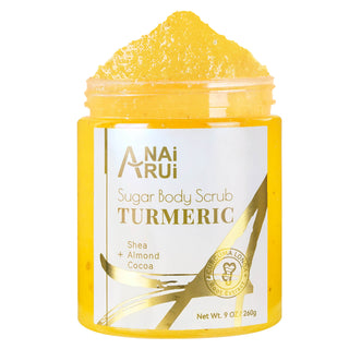 ANAIRUI Turmeric Brightening Body Scrub for Dark Spots & Even Skin Tone, Exfoliating & Hydrating Glow Scrub - 9.1 OZ