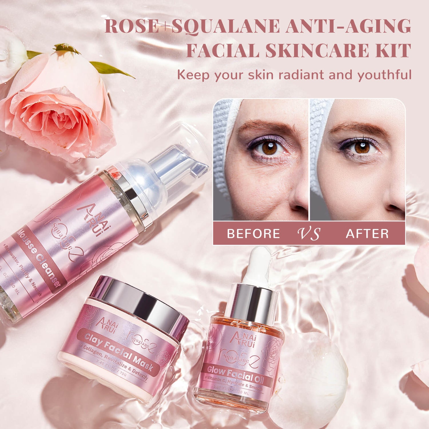 ANAIRUI Rose Facial Skin Care Set
