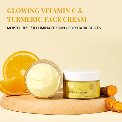 ANAIRUI Turmeric Vitamin C Natural Day and Night Cream for Dark Spots, Hydrating, Evening Tone,  Dull and Dry Skin, 1.7 OZ