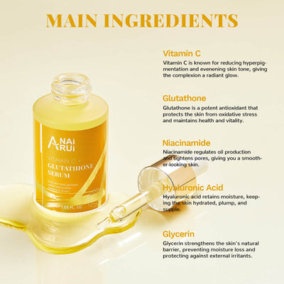 ANAIRUI Vitamin C Glutathione Serum for Dark Spots, Wrinkles, Improves Skin Tone, Hydrating & Glowing 1.05fl.oz