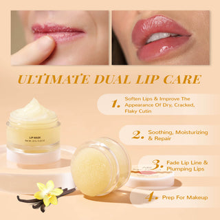 ANAIRUI Vanilla Lip Care Kit for Repairing Dry Chapped Cracked Lips, Reduces Fine Lines and Brightens Dark Lips