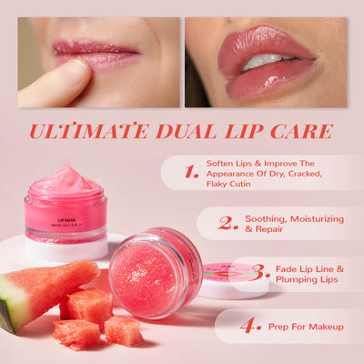 ANAIRUI Watermelon Lip Balm Mask & Lip Scrub Set-for Hydrate & Soft, Dry, Chapped, Cracked Lips