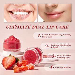 ANAIRUI Berries Lip Care Kit for Lip Treatment, Dry Chapped Cracked Lips Repair, Hydrating & Exfoliating