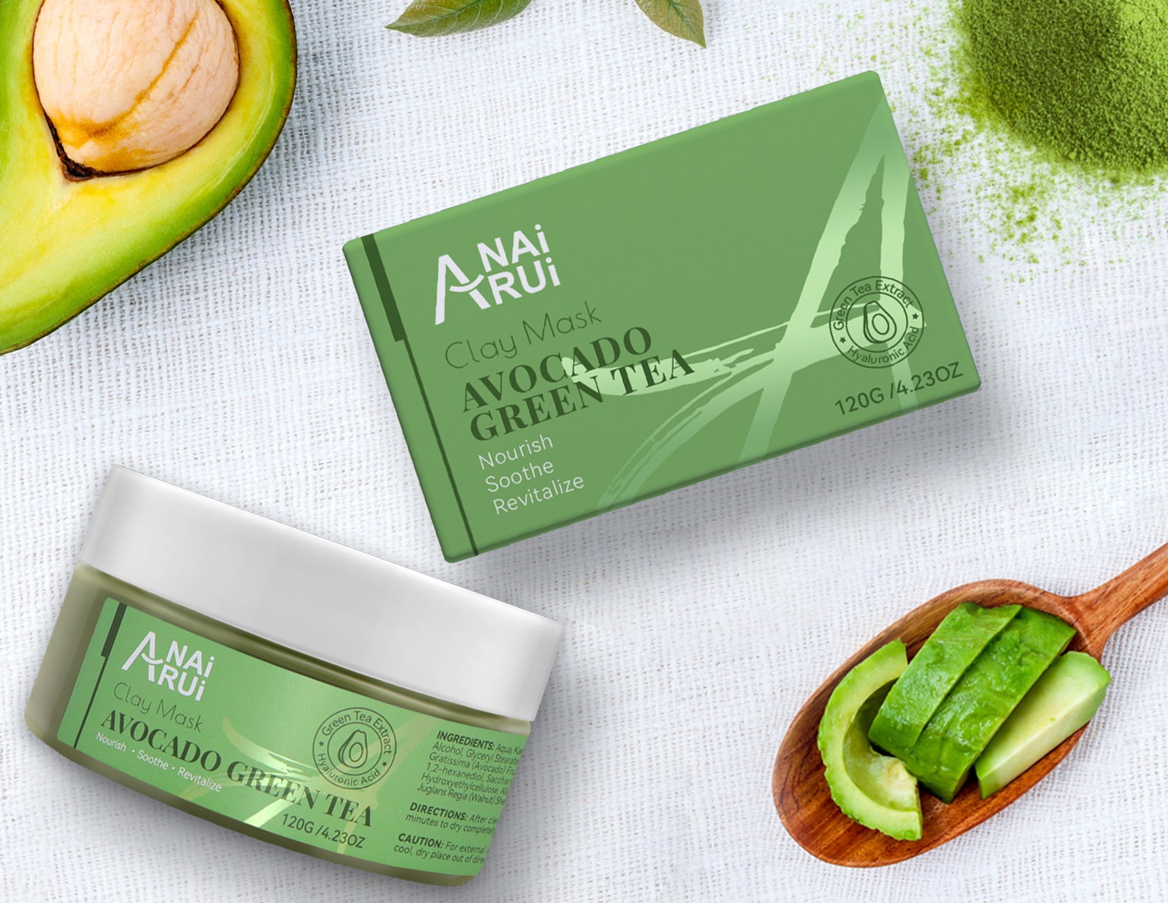 ANAIRUI Avocado Clay Face Mask with Green Tea for Cleansing