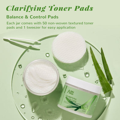 ANAIRUI Clarifying Toner Pads for Face, with Lactic Acid, Salicylic Acid, Witch Hazel for Exfoliating, Acne, Balancing Skin's pH, 50 Pads