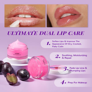 ANAIRUI Bakuchiol & Grape Lip Care Kit for Moisturizing, Smoothing & Exfoliating Dry, Chapped Lips