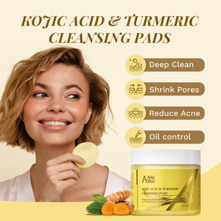 ANAIRUI Turmeric Kojic Acid Cleansing Pads for Dark Spots, Face Deep Cleansing-50 Pads