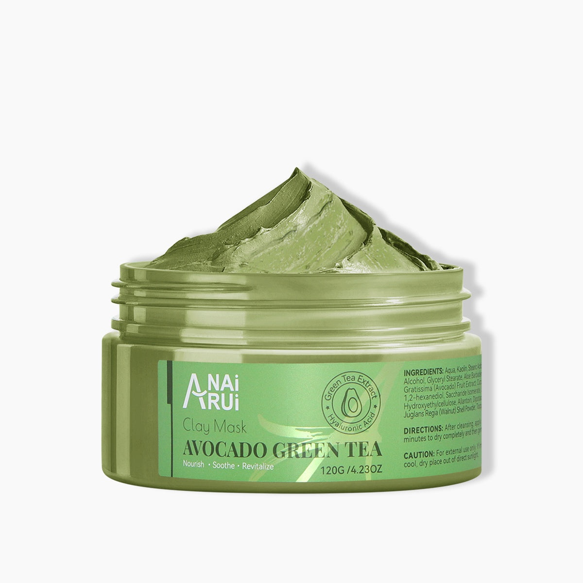 ANAIRUI Maschera viso all'argilla e avocado con tè verde per la pulizia della pelle, maschera viso idratante 120 g