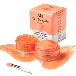 ANAIRUI Peach Lip Care Kit for Lip Treatment, Repair Dry Chapped Cracked Lips, Hydrating & Exfoliating, Reduces Fine Lines