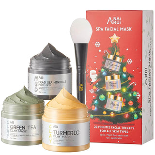 ANAIRUI Anti-Aging ansiktsmaskesett (Gurkemeie ansiktsmaske, grønn te leire ansiktsmaske, Dødehavsmineraler gjørmemaske) 210g 7,5 oz