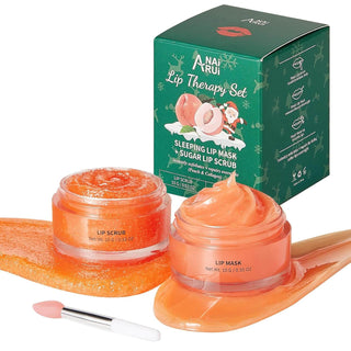 ANAIRUI Peach Lip Care Kit for Lip Treatment, Repair Dry Chapped Cracked Lips, Hydrating & Exfoliating, Reduces Fine Lines