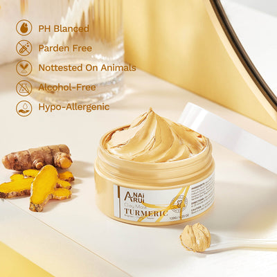 ANAIRUI Maschera viso all'argilla naturale alla curcuma per pelle a tendenza acneica, maschera per illuminare la pelle 120 g