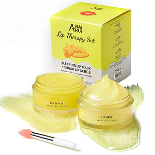 ANAIRUI Kurkuma-Honig-Lippenpflegeset mit Zucker-Lippenpeeling, Jelly-Lip-Schlafmaske zur Behandlung dunkler Lippen, Peeling, Reparatur