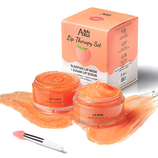 ANAIRUI Peach Lip Care Kit for Lip Treatment, Repair Dry Chapped Cracked Lips, Hydrating & Exfoliating, Reduces Fine Lines