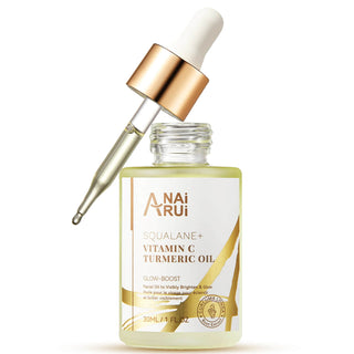 ANAIRUI Kurkumaöl mit pflanzlichem Squalan und Vitamin C zum Aufhellen der Haut, die dunkle Flecken verblassen lässt, 30 ml